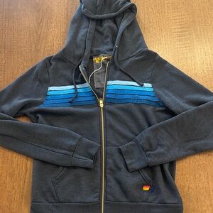 Aviator Nation 5 Stripe Zip Unisex Hoodie in NAVY // BLUE